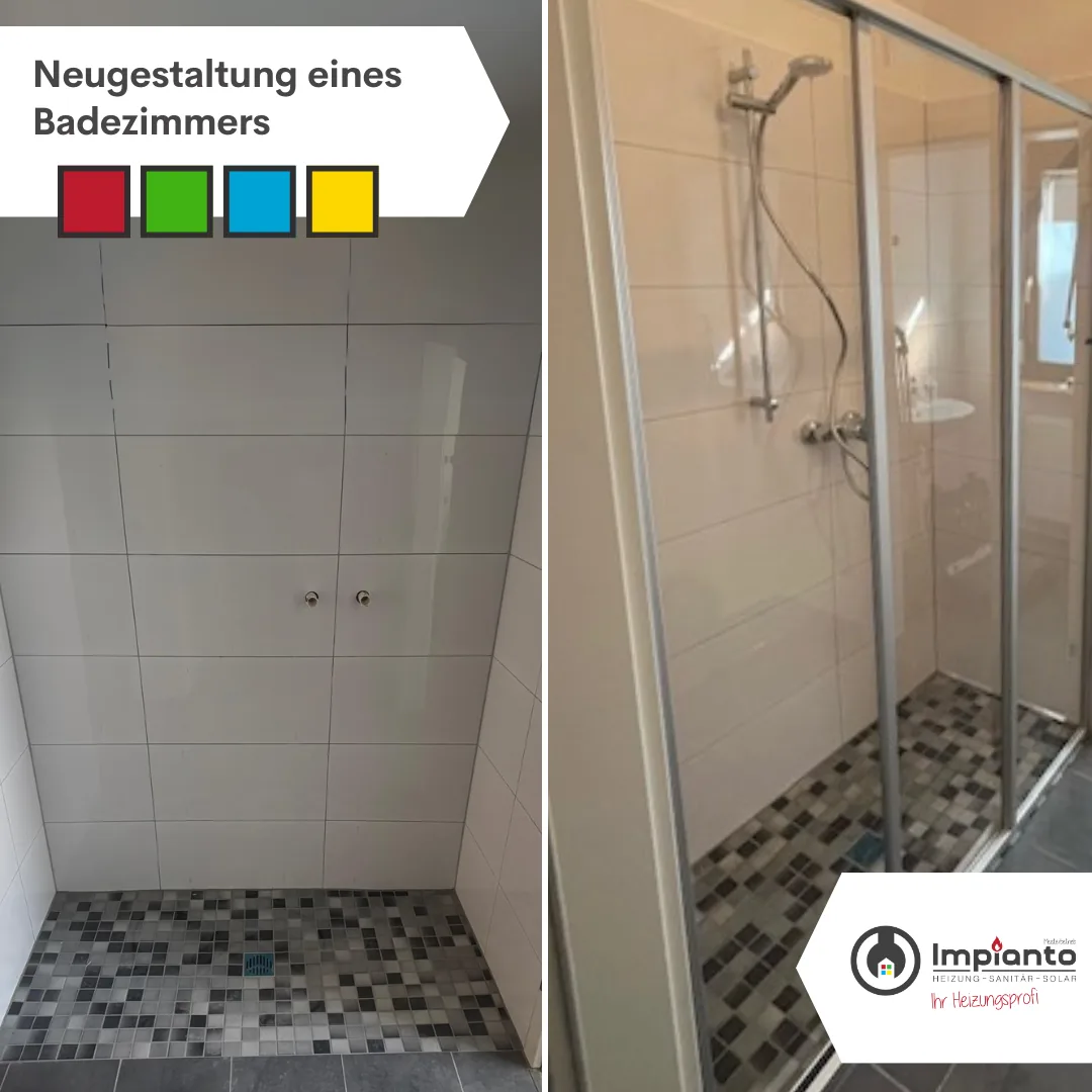 Neu gestaltetes Badezimmer mit bodengleicher Dusche und Glastrennwand