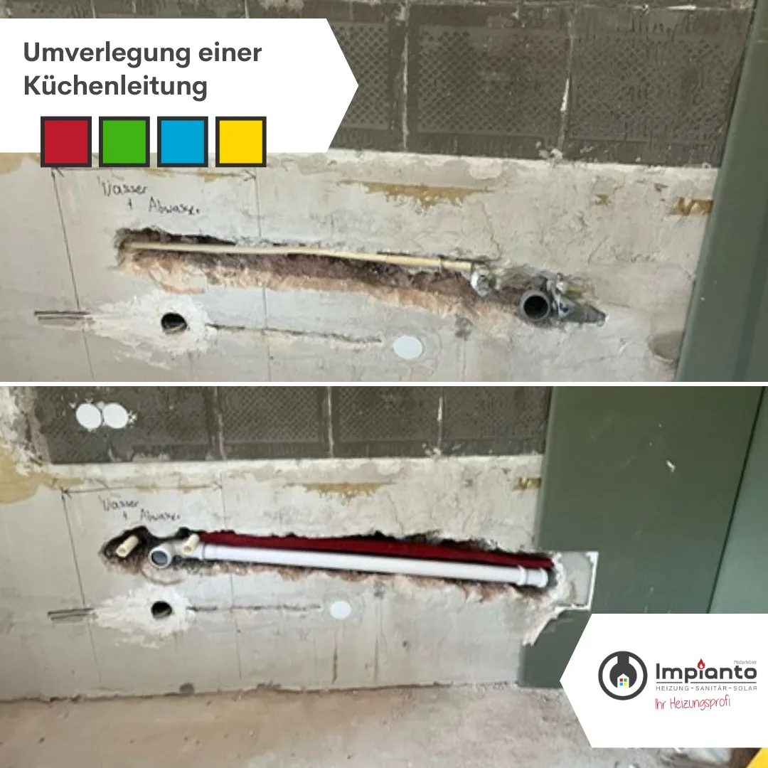 Aufgestemmte Wand mit neu verlegter Küchenleitung